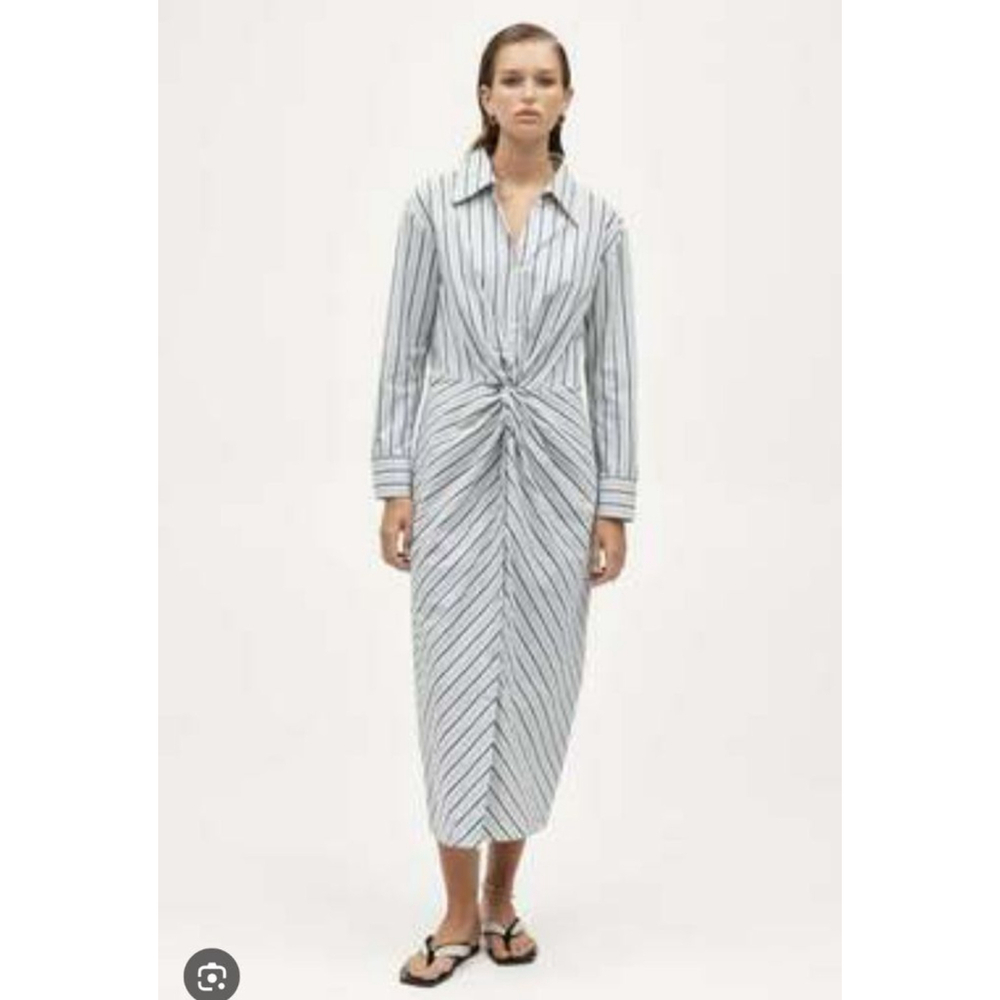 Women's MARLE White & Blue Stripe Knot Front Midi Dress M - Picture 3 of 15